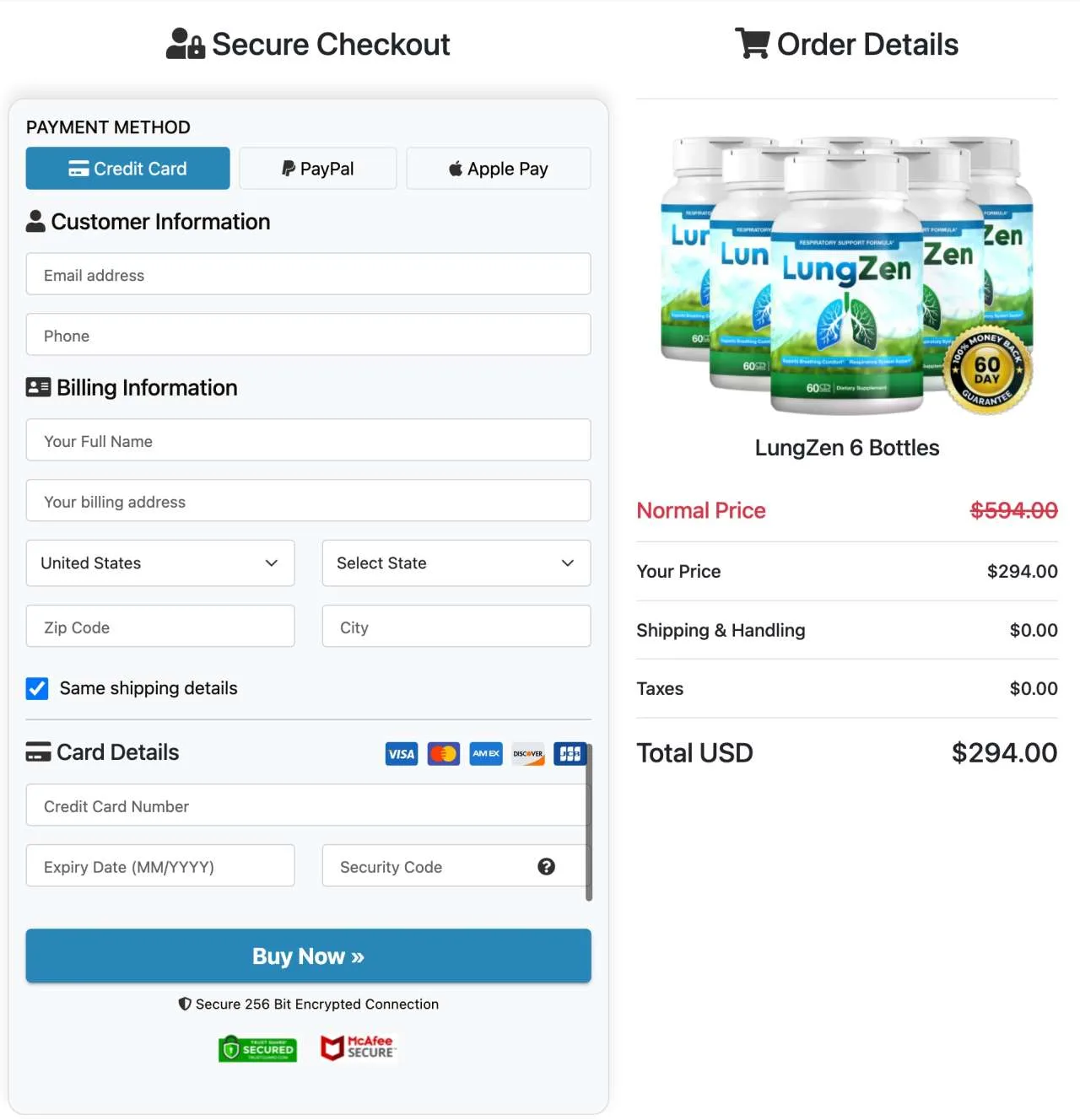 LungZen Official Secure Order Page — USA Checkout